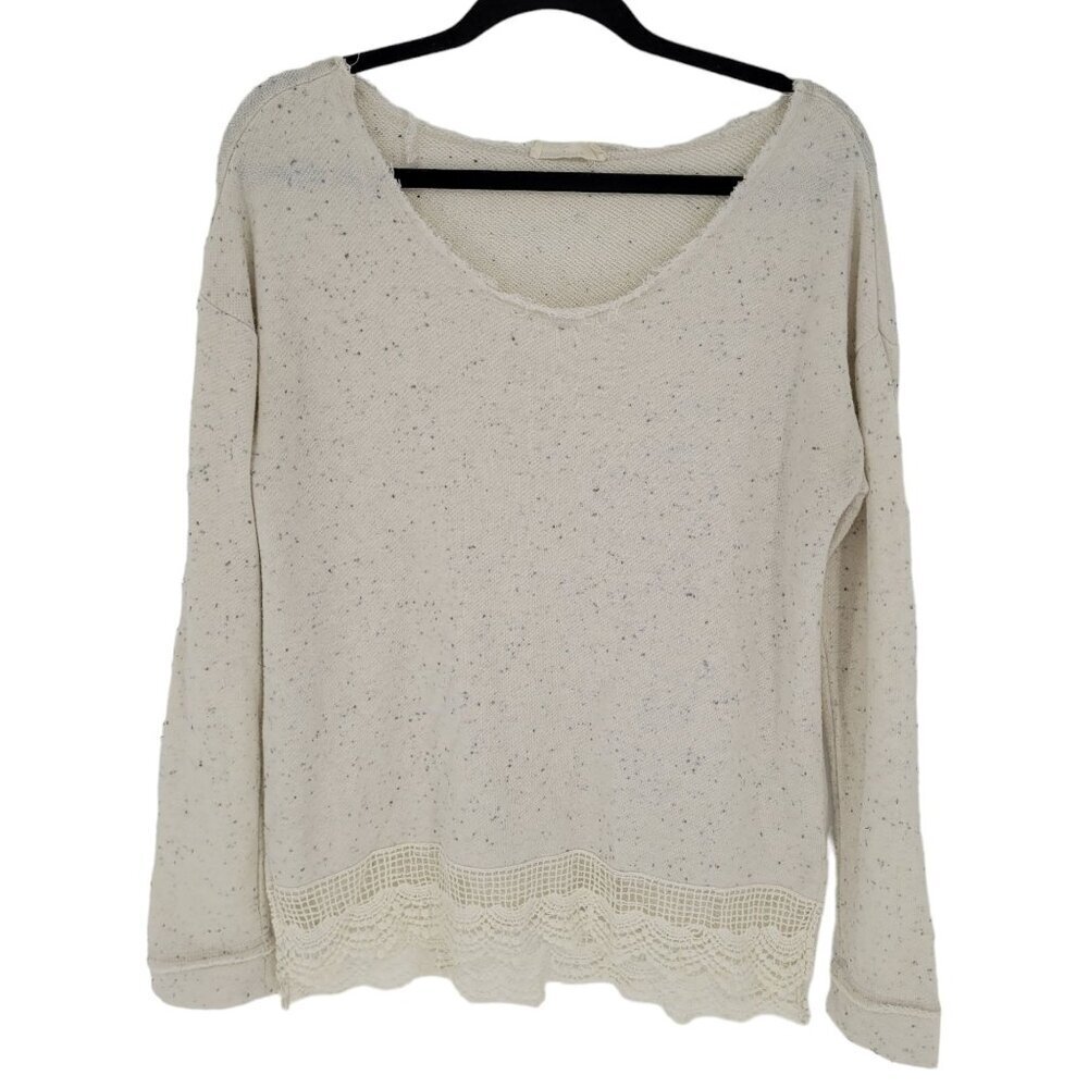 Ocean drive womens large speckled terry cloth knit lacy trim long sleeve sweater